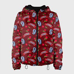 Куртка с капюшоном женская 9 мая, красная лента и тюльпаны, цвет: 3D-черный