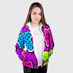 Куртка с капюшоном женская Яркий абстрактный узор в стиле 90х, неоновые цвета, цвет: 3D-белый — фото 2