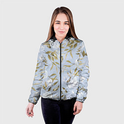 Куртка с капюшоном женская Цветы Золотые Листья, цвет: 3D-черный — фото 2