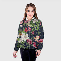 Куртка с капюшоном женская Цветы Розовые, цвет: 3D-белый — фото 2