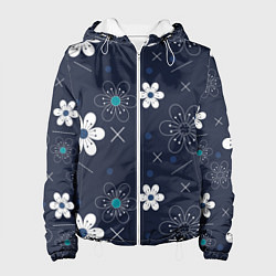 Куртка с капюшоном женская Ночные цветы на ночной поляне, цвет: 3D-белый