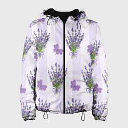 Куртка с капюшоном женская Лавандовые бабочки, цвет: 3D-черный