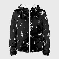 Женская куртка Нотные Знаки Белые на Черном