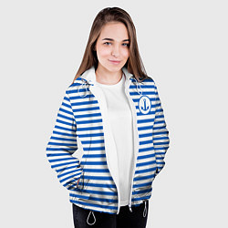 Куртка с капюшоном женская Морская тельняшка - бело-синие полосы и якорь, цвет: 3D-белый — фото 2