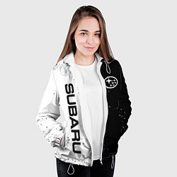 Куртка с капюшоном женская СУБАРУ - SUBARU ЧЕРНО БЕЛЫЕ БРЫЗГИ КРАСКА, цвет: 3D-белый — фото 2