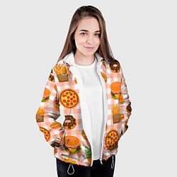 Куртка с капюшоном женская PIZZA DONUT BURGER FRIES ICE CREAM pattern, цвет: 3D-белый — фото 2