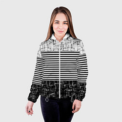 Куртка с капюшоном женская Черно-белый комбинированный абстрактный с полосаты, цвет: 3D-белый — фото 2