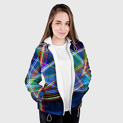 Куртка с капюшоном женская Разноцветные неоновые линии Абстракция Multicolore, цвет: 3D-белый — фото 2