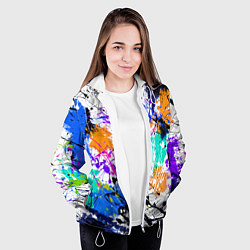 Куртка с капюшоном женская Брызги и мазки разноцветных красок на белом фоне, цвет: 3D-белый — фото 2