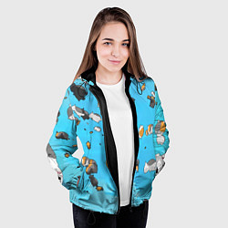 Куртка с капюшоном женская Летающие котики Екаи Тетрадь дружбы Нацумэ, цвет: 3D-черный — фото 2