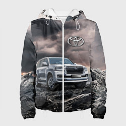 Куртка с капюшоном женская Toyota Land Cruiser 200 среди скал, цвет: 3D-белый