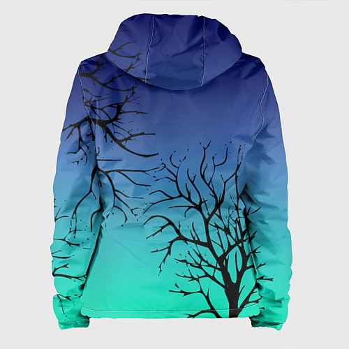Женская куртка Черные абстрактные ветки деревьев на сине-зеленом / 3D-Черный – фото 2