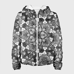 Куртка с капюшоном женская Черно-белый геометрический мозаичный узор, цвет: 3D-белый