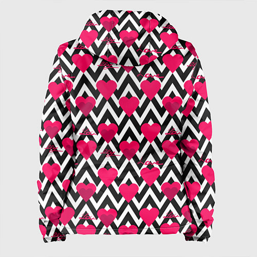 Женская куртка Красные сердца на черно-белом фоне зигзаг / 3D-Черный – фото 2