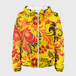 Куртка с капюшоном женская Хохломская Роспись Цветы, цвет: 3D-белый