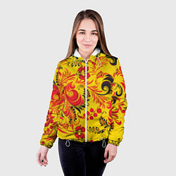 Куртка с капюшоном женская Хохломская Роспись Цветы, цвет: 3D-белый — фото 2