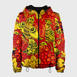 Женская куртка Хохломская Роспись Две Птици На Красном Фоне
