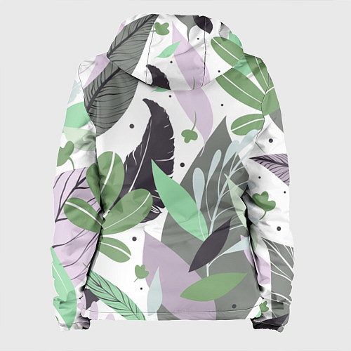 Женская куртка Зелёные, серые, голубые, сиреневые листья на белом / 3D-Черный – фото 2