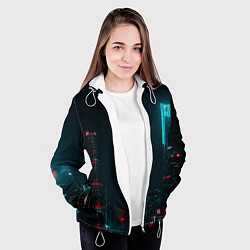 Куртка с капюшоном женская Неоновые высотки в городе - Светло-синий, цвет: 3D-белый — фото 2