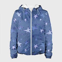 Куртка с капюшоном женская Gray-Blue Star Pattern, цвет: 3D-белый