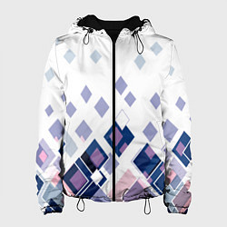 Куртка с капюшоном женская Геометрический узор в бело-синий тонах, цвет: 3D-черный