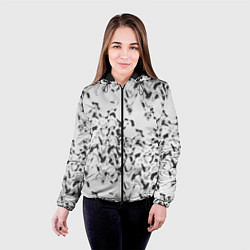 Куртка с капюшоном женская Пятнистый абстрактный узор в светло-серых тонах, цвет: 3D-черный — фото 2