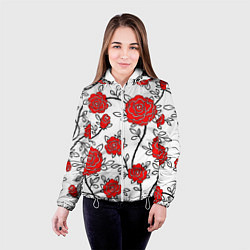 Куртка с капюшоном женская BEAUTIFUL RED ROSES, цвет: 3D-белый — фото 2