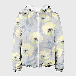 Куртка с капюшоном женская Желтые анемоны на сером, цвет: 3D-белый