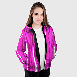 Куртка с капюшоном женская Розовые полосы, цвет: 3D-черный — фото 2