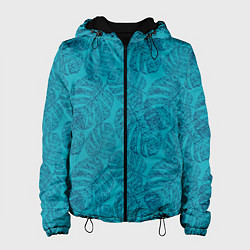 Женская куртка Синие листья монстеры на голубом