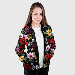 Куртка с капюшоном женская Цветы на черном фоне паттерн, цвет: 3D-черный — фото 2