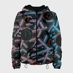 Куртка с капюшоном женская Абстрактные металлические фигуры - Сиреневый, цвет: 3D-черный