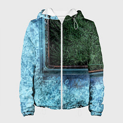 Куртка с капюшоном женская Абстрактные лёд и трава - Синезелёный, цвет: 3D-белый