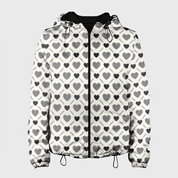 Куртка с капюшоном женская Сердечки черно-белые паттерн, цвет: 3D-черный