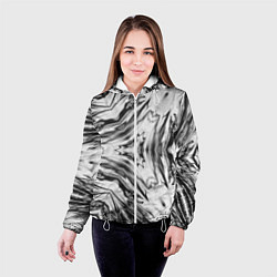 Куртка с капюшоном женская Черно-белый абстрактный узор Трио, цвет: 3D-белый — фото 2