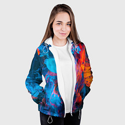 Куртка с капюшоном женская Абстрактное переплетение оранжевой и синей красок, цвет: 3D-белый — фото 2