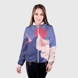 Куртка с капюшоном женская Пейзаж гор и леса в стиле ретро, цвет: 3D-белый — фото 2