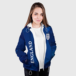 Куртка с капюшоном женская Сборная Англии Синяя Абстракция, цвет: 3D-белый — фото 2