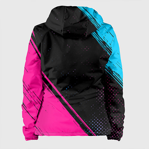 Женская куртка Real Madrid - neon gradient: символ и надпись верт / 3D-Черный – фото 2
