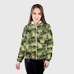 Куртка с капюшоном женская Кошачий камуфляж в зеленой гамме, цвет: 3D-белый — фото 2