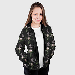 Куртка с капюшоном женская Дизайн из роз, цвет: 3D-черный — фото 2