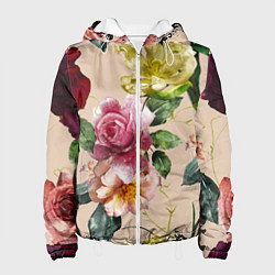 Женская куртка Цветы Нарисованные Красные Розы и Лилии