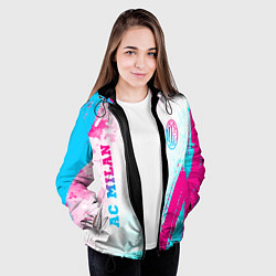 Куртка с капюшоном женская AC Milan neon gradient style: символ и надпись вер, цвет: 3D-черный — фото 2