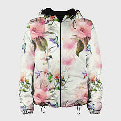 Женская куртка Цветы Нарисованные Магнолии и Разноцветные Птицы