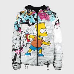 Куртка с капюшоном женская Барт Симпсон на фоне стены с граффити, цвет: 3D-черный