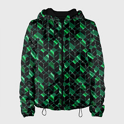 Женская куртка Геометрический узор, зеленые фигуры на черном
