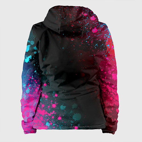 Женская куртка Disturbed - neon gradient: символ и надпись вертик / 3D-Черный – фото 2