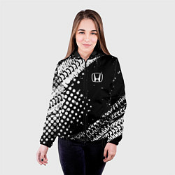 Куртка с капюшоном женская Honda - белые следы шин, цвет: 3D-черный — фото 2