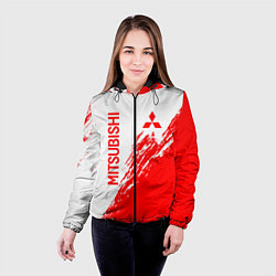 Куртка с капюшоном женская Mitsubishi - красная текстура, цвет: 3D-черный — фото 2