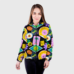 Куртка с капюшоном женская Летние наклейки pop-art паттерн, цвет: 3D-черный — фото 2